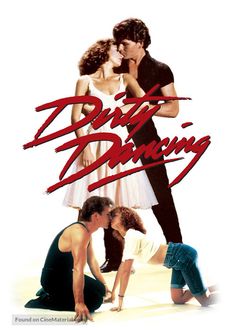 a movie poster for dirty dancing with two people kissing and one man kneeling down on the ground