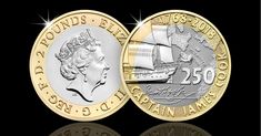 two pound coin with the image of a boat on it's back and side