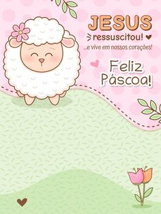 a cute sheep with flowers on it's head and the words jesus resuscitiu