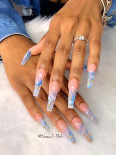 Blue Acrylic Nails Designs, Popular Summer Nails, Acrylic Nails Designs, Blue Acrylic Nails, Exotic Nails, Long Acrylic Nails Coffin, Coffin Nails Long