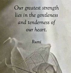 a leaf with the words rumi on it and an image of a flower in the background