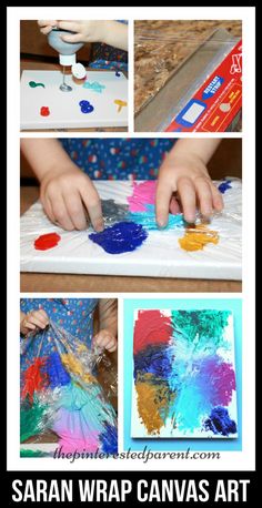 the process for making scarn wrap canvas art is shown with pictures and instructions to make it