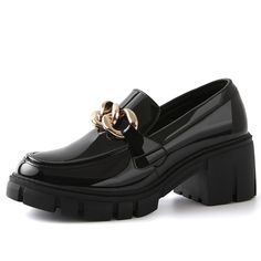 PRICES MAY VARY. Synthetic TPR thick non-slip sole. Heel height:2.55"(6.5CM).Not Heavy and Comfortable, Bouncy and Non-slip! Chain Loafers: Chunky platform low block heel combine with PU leather upper,this chain loafers inspire from classic design,also add Big Chain element fashion design element to this slip on loafer. Slip On Style:The loafers for women are eay on and off. Boutique and Chic has never been as simple as slipping your feet into these women's loafers. Comfort and safety: Tinstree Slip Chain, Loafers Chunky, Loafers Outfit, Chunky Shoes, Platform Loafers, Loafers Style, Black Loafers, Low Block Heels, Business Work