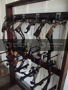 the bow rack has many different types of bows