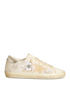 Golden Goose Women's Super Star Almond Toe Star Patch & Crystal Flower Sneakers Ball Star Golden Goose, Luxury Low-top Sneakers With Star Embellishments, Golden Goose Ball Star Women, Golden Goose Glitter Sneakers, Casual Fall Jacket, Golden Goose Metallic Sneakers, Travel Systems For Baby, Kids Electronics, Jo Malone London