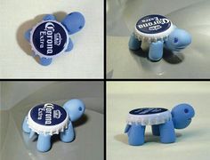 four pictures of an elephant shaped bottle cap