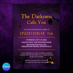 a flyer for the darkness calls you spooknaccular fun