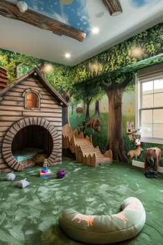 a child's playroom with an animal theme