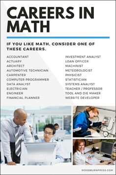 a flyer for a career in math class with images of people working on computers and talking to each other