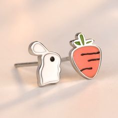 LOVCIA Adorable Asymmetric Rabbit and Carrot 925 Sterling Silver Stud Earrings for Women Rabbit And Carrot, Black Friday Jewelry, Mens Stainless Steel Rings, Bunny Earrings, Sterling Silver Stud Earrings, Natural Stone Bracelets, Mens Beaded Bracelets, Silver Stud Earrings, Gold Plated Bracelets