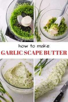 how to make garlic scape butter in a food processor with green vegetables and herbs