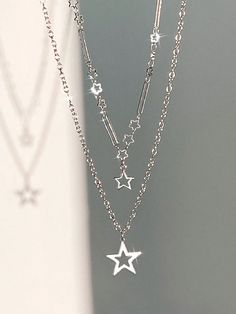 2pcs Star Charm Necklace Silver Fashionable   Zinc Alloy     Women Fashion Jewelry, size features are:Bust: ,Length: ,Sleeve Length: Dorcas Meadowes, قلادات متدلية, Edgy Jewelry, Pretty Jewelry Necklaces, Star Charm Necklace, Jewelry Accessories Ideas, Necklace Sets, Girly Accessories, Funky Jewelry