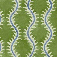 a green and blue wallpaper pattern with wavy lines on the bottom half of it