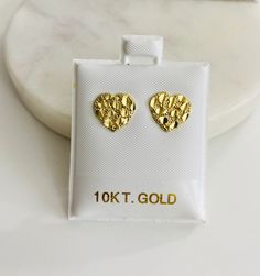 10K Solid Yellow Gold  Heart Nugget  Stud Earrings.  Sold as a Pair..... Gr: 1.48 Size:   Height 10mm x Width 11 mm Height 0.4 in x Width 0.43 in  Nickel and lead free. Hypoallergenic Nugget Jewelry, Gold Nugget Jewelry, Quinceanera Jewelry, Nugget Earrings, California Jewelry, Crystal Jewelry Necklaces, Stud Earrings Diamond, Gold Heart Stud Earrings, Gold Heart Studs