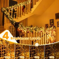 stairs decorated with christmas lights and garlands for the holiday season is shown in this ad