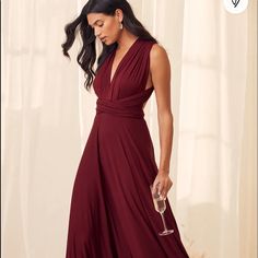 Brand New. Size Medium. Color: Bergundy Tricks Of The Trade Dress, Lace Princess Wedding Dresses, Black Tie Optional, Burgundy Maxi Dress, Wrap Sweater Dress, Rose Maxi Dress, Strapless Bodycon Dress, High Neck Mini Dress, Striped Midi Skirt