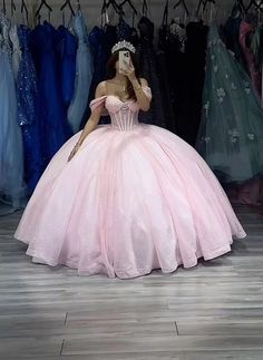 Pink Ruffle Quince Dress, Pink Dresses Quince, Pink Sparkly Quince Dress, Quinceañera Dresses Pink, Coquette Quince Dress, Baby Pink Quince Dresses, Qenseñera Dress Ideas, Moda2000 Quince Dresses Pink, Light Pink Quince Theme