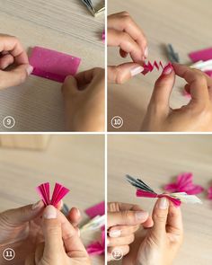 how to make tissue paper flowers with scissors and yarn - step by step photo instructions