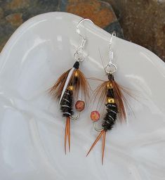 Trout Fly Earrings Trout Beaded Earrings, Fly Fishing Earrings, Silver Fish-shaped Earrings With Ear Wire, Fishing Lure Jewelry, Fly Fishing Necklace, Fly Fishing Gifts, Animal Fur, Fish Crafts, Fly Tying Patterns