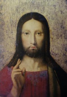 a painting of jesus holding his finger up