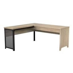 an l shaped desk with black mesh sides