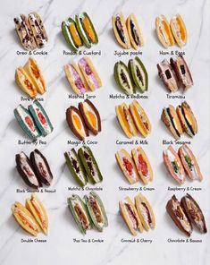 an image of sandwiches with different toppings on the top one is labeled in english and french