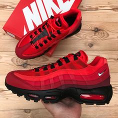 Brand New Nike Air Max 95 Og Red & Black Price Is Firm! Men’s Size 7 / Women’s Size 8.5 Men’s Size 9 / Women’s Size 10.5 - Sold *Please Note* These Are Men’s Shoes Converted To Women’s Sizes For This Listing. Nike 95, Nike Air Max Mens, Sneakers Nike Air Max, Size 9 Women, Nike Fashion Shoes, Shoes Outfit Fashion, Personalized Shoes, Nike Air Shoes, Mens Nike Shoes