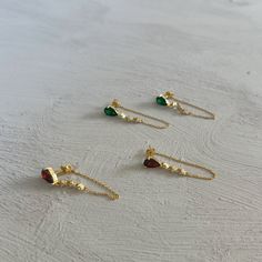 A beautiful zircon crystal stud with a chain going from front to back Material Sterling silver base plated in 18k gold Zircon dangling Earring Stack, Ear Chain, Jewelry Case, Travel Case, Free Jewelry, Sale Items, 18k Gold, Ruby, Emerald