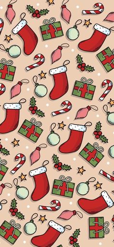 christmas seamless background with stockings and presents