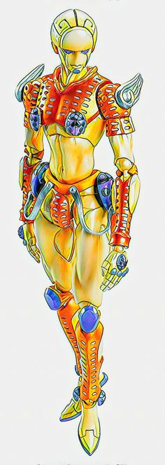 a drawing of a yellow robot standing in front of a white background