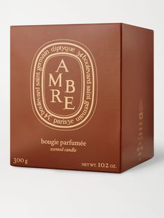 a brown box with an ambre logo on the front and side, sitting on a white surface