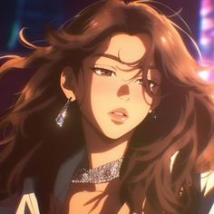 an anime character with long hair and big earrings