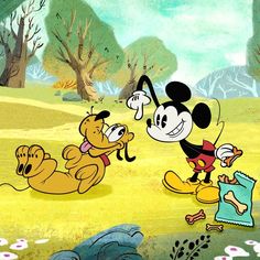 the cartoon mickey mouse is playing with his friends