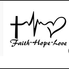 the faith hope love sticker is shown in black and white with a heart on it