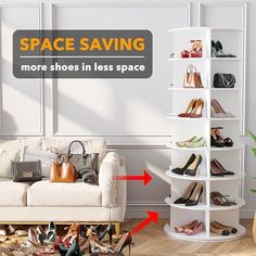 ORGANIZED AND BEAUTIFUL - Transform your shoe collection into a neat and organized display with this convenient rotating shoe rack. Sized at 23.2"W x 23.2"D x 63"H, it efficiently stores numerous shoes or bags in a compact space. 7-TIER SHOE DISPLAY HOLDER - Streamline your home organization, ensuring easy access to every pair while optimizing closet storage space. Its innovative design keeps your shoes visible and your room clutter-free. MORE SH Spinning Shoe, Revolving Shoe Rack, White Carousel, Spinning Shoe Rack, Organizing Shoes, Rotating Shoe Rack, Shoe Rack Storage, Spin Shoes, Shoes Rack