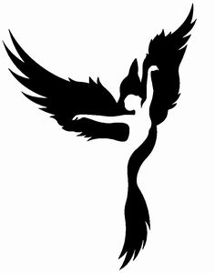 a black and white silhouette of a bird flying with its wings spread out to the side