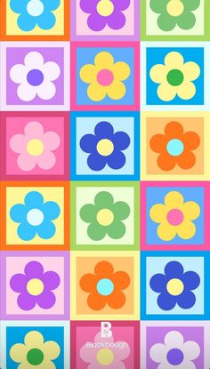 colorful squares with flowers on them and the words'flower power'in different colors