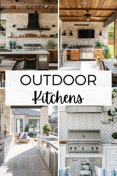 outdoor kitchen designs with text overlaying the image