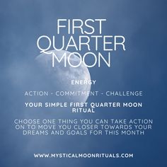 an advertisement for the first quarter moon energy challenge, which is written in white on a blue sky background