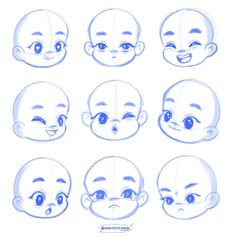 an image of baby faces drawn in blue and white pencils on a white paper