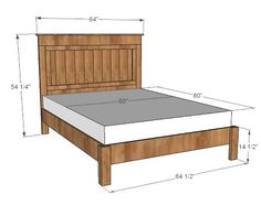 a bed frame with measurements for the headboard and foot board on top of it