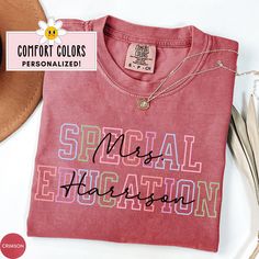 This Custom Special Education Teacher Shirt is the perfect personalized gift for sped teacher! Our Comfort Colors tees are super soft, DTG printed (printed with ink), and 100% cotton. ❗❗There may be a slight difference in the colors due to different monitors. ❗❗ 🌞 HOW TO ORDER 🌞 * Select your size and color from the drop-down menu * Add your shirt to cart. If you would like more than one, add each one to cart individually. * Proceed to check out! * Your shirt will be ready to ship in 1-3 days! Special Education Tshirt, Special Ed Teacher Gifts, Special Education Teacher Shirts, Special Education Teacher Gifts, Education Shirts, Tee Ideas, Special Ed Teacher, Sped Teacher, Teacher Things