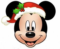 a mickey mouse face wearing a santa hat