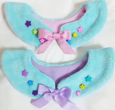 Fuzzy Peter Pan Ribbon tied collars ♥ #fairykei #pastel #jfashion #handmade #lolitafashion Uchuu Kei, Decora Fashion, Fuzzy Fabric, Kawaii Faces, Peter Pan Collars, Soft Mint, Neck Accessories, Pastel Fashion, Bow Collar