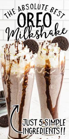 two milkshakes with oreo cookies on top