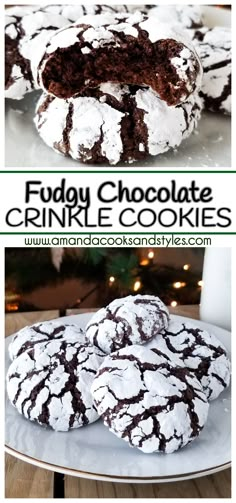 chocolate crinkle cookies on a white plate