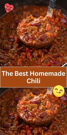 the best homemade chili recipe in a slow cooker with text overlay that reads, the best homemade chili