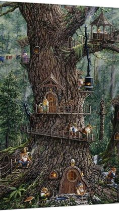 a tree house with many people in it