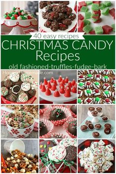 a collage of christmas candy recipes including cookies, candies and other desserts