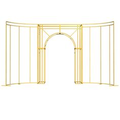 an open golden metal gate on a white background